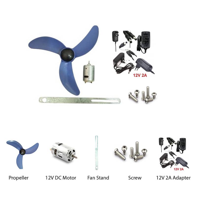 DIY 12 Inch 5 Wing Fan 12V DC Motor Fan Set With Power Supply 1