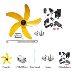 DIY 12 Inch 5 Wing Fan 12V DC Motor Fan Set With Power Supply