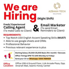 Hiring Night Shift Calling Agents & Email Marketers – Apply Now