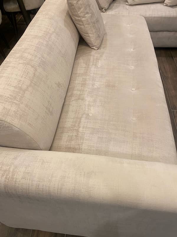 Luxury Designer L-Shaped White Suede Sofa with Dewan 19