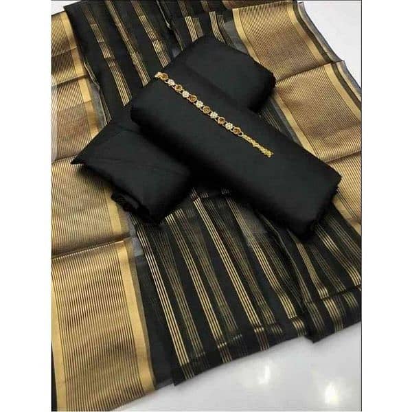 3 Pcs Women's Unstitched Fancy Katan Silk Plain Suit 1