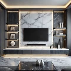 Media Wall - Pvc Panelling - Wood Work - Paper - Interior Shop - Glass