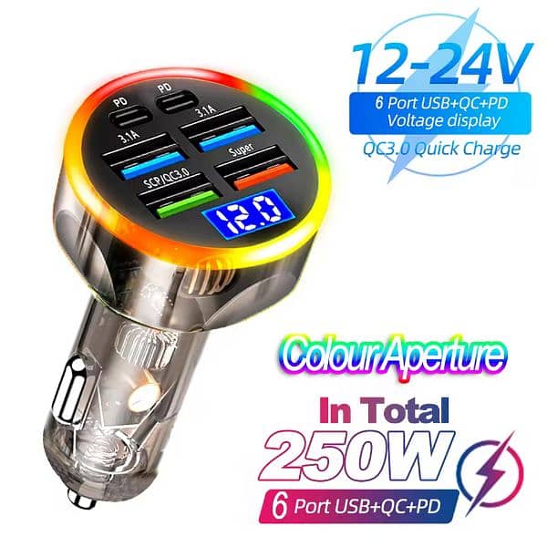 250W PD Car Charger Car Cigarette Lighter Plug Digital Display 0