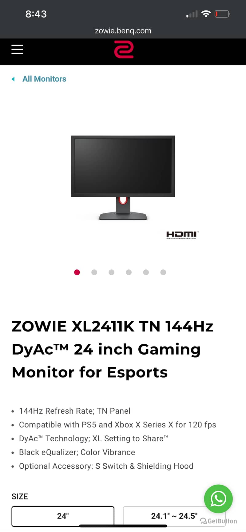 144HZ GAMING MONITOR BENQ ZOWIE  XL2411k 0