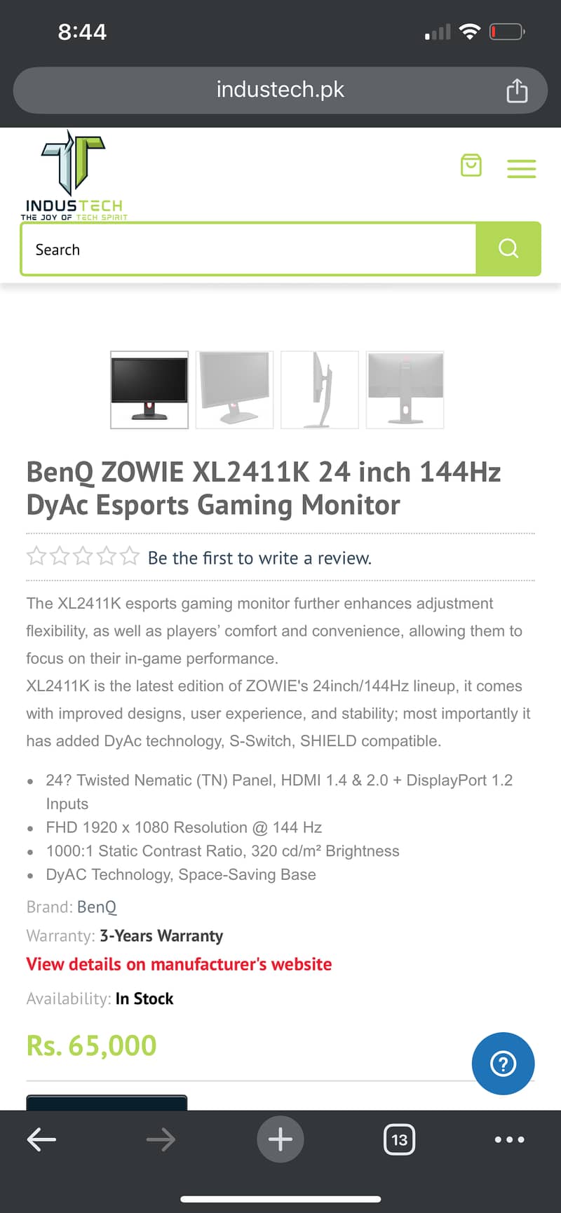 144HZ GAMING MONITOR BENQ ZOWIE  XL2411k 3