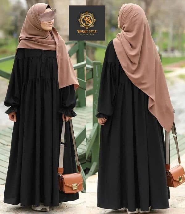 Kaaj Button Abaya with Two Layers 2