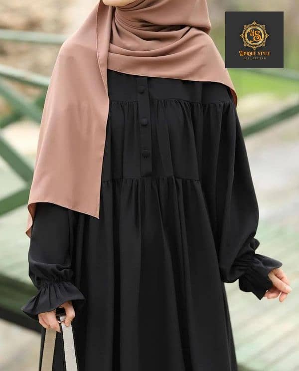 Kaaj Button Abaya with Two Layers 3