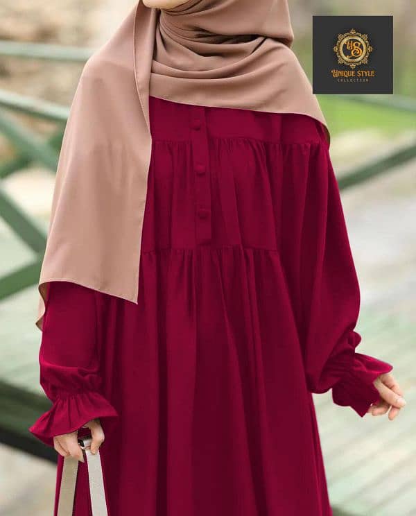 Kaaj Button Abaya with Two Layers 5