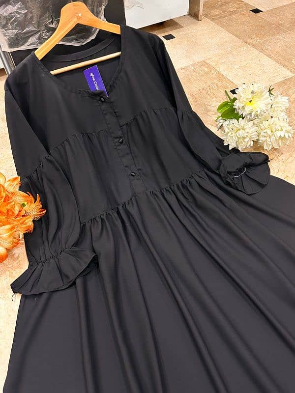 Kaaj Button Abaya with Two Layers 7