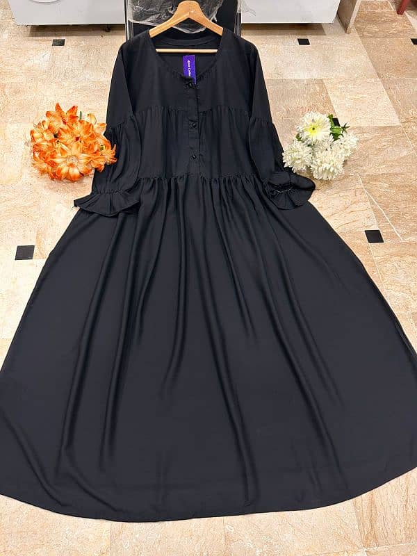 Kaaj Button Abaya with Two Layers 12