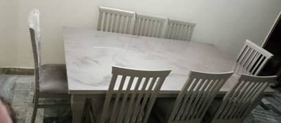 Customized Solid Wood Dinning Table UV Top Marble Texture