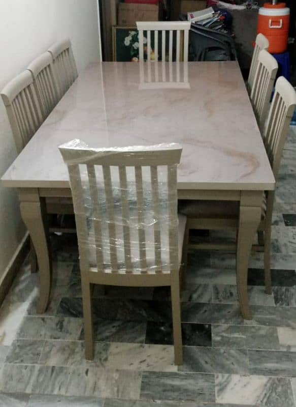 Brand New Solid Wood Dinning Table UV Top With Marble Texture for Sale 4