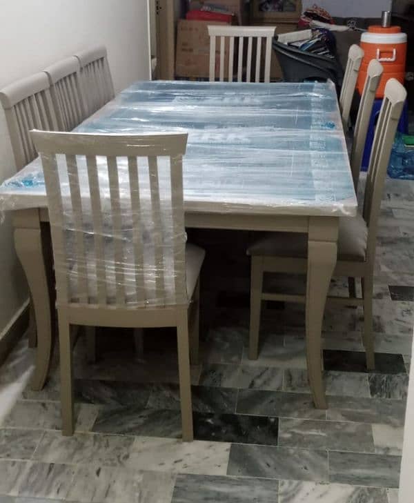 Brand New Solid Wood Dinning Table UV Top With Marble Texture for Sale 7