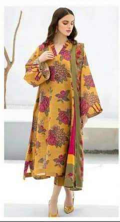 Charming 3 pieces printed suit in yellow Swiss lawm