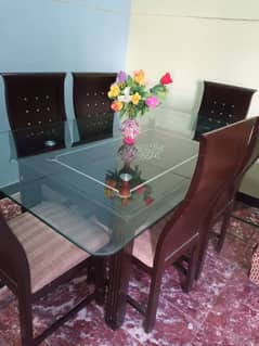 top quality mirror dining table with 6 wood chairs