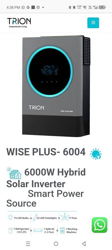 TRION WISE PLUS- 6004 6000W Hybrid Solar Inverter Smart Power Source 1