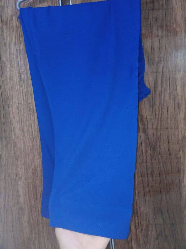 Blue long frock with trouser and net dupatta 5