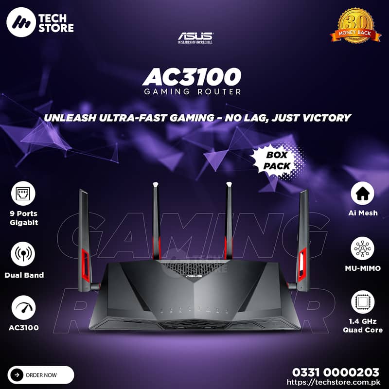 ASUS AC3100 Dual Band Gigabit WiFi Gaming Router RT-AC88U (Box Pack) 0