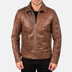 BROWN LEATHER JACKET . original cow leather . high quality stiching