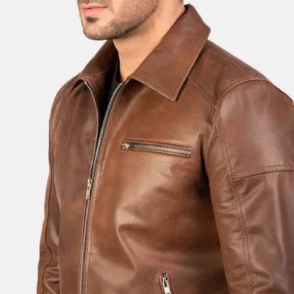 BROWN LEATHER JACKET . original cow leather . high quality stiching 1