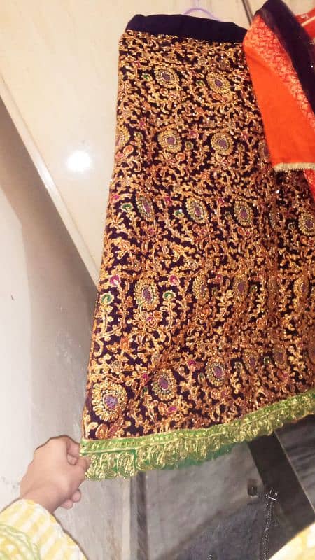 purple lehnga and purple dupata with orange shirt shirt size is 36 0