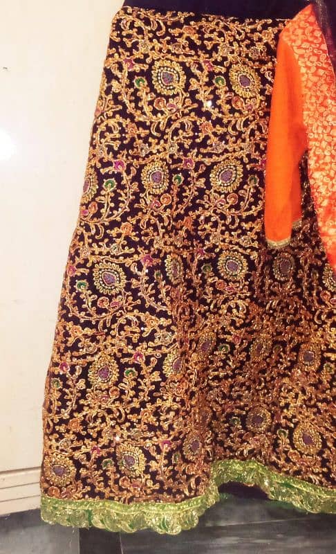 purple lehnga and purple dupata with orange shirt shirt size is 36 1