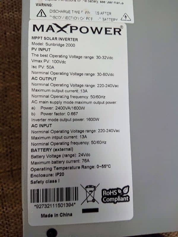 Max Power 2.4kv soler inverter 24volt no fault 3