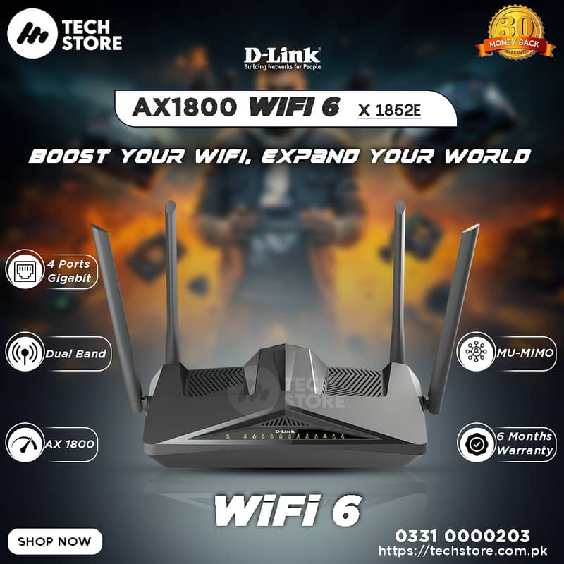 Dlink WiFi 6 Gaming Router AX1800 X1852E Dual Band (Branded Used) 0