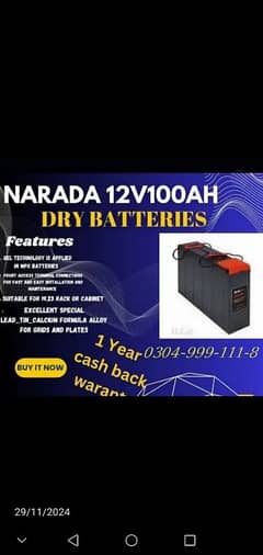 Narada 12v 100 ah dry battery 3 month warranty cash back warranty