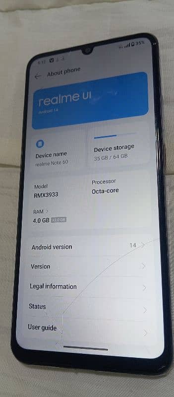 realme not 60 4+64gb . lush piese 5