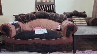 6 Seater Chocolate brown black color sofa set available