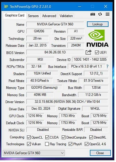 MSI GTX 960 Gaming 4 GB 1