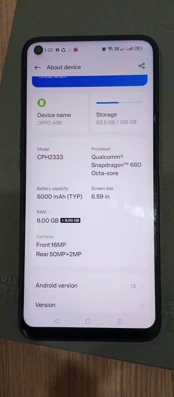 oppo a96 8+8 gb ram 128 gb room 12