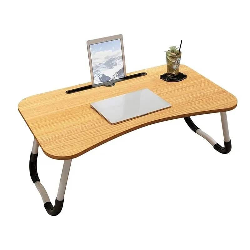 Laptop Table | Beige Color | Foldable Legs, Tablet Groove & Cup Slot 1