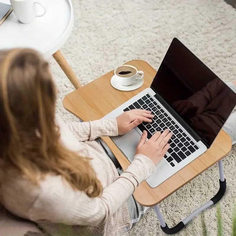 Laptop Table | Beige Color | Foldable Legs, Tablet Groove & Cup Slot 2