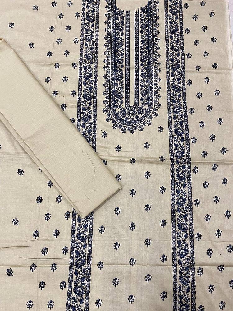 2 Pcs Women's Unstitched Cotton Embroidered Suit 0