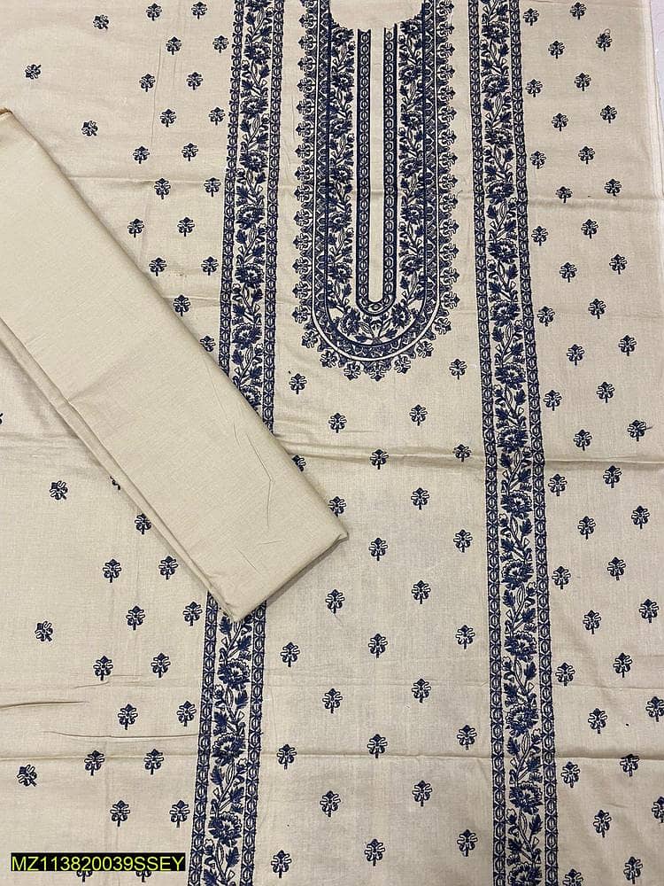 2 Pcs Women's Unstitched Cotton Embroidered Suit 3