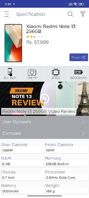 redmi note 13 8/256  Condition 10/10 Box with original cable charger. 0