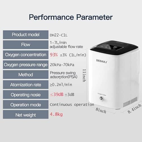 DEDAKJ Oxygen Machine 1-7L /m with Remote Control, for Home and Travel 0