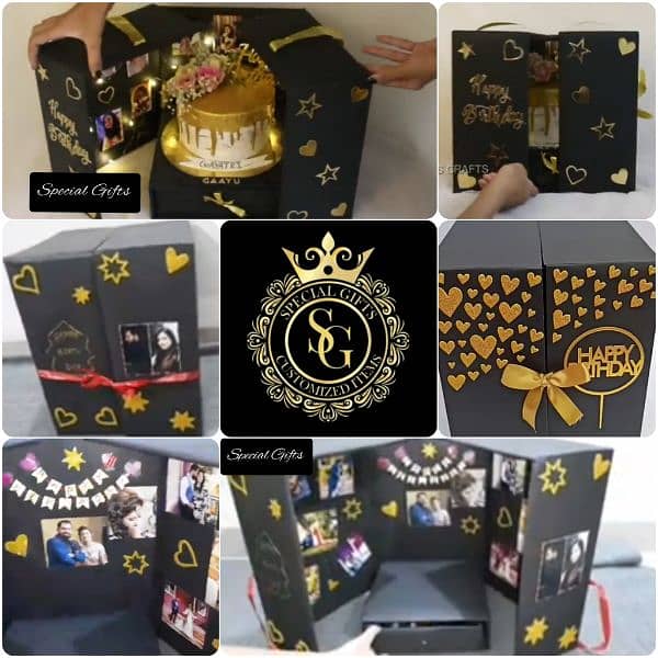 Birthday Surprise Cake Box With Pics and messages 0