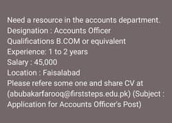 Need Accounts Officer