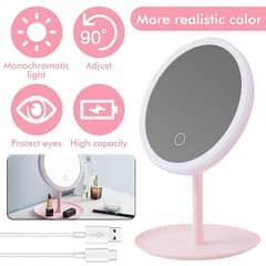 Makeup Mirror Rechargeable White Pink LED Daylight lr 3 Lighting Mod