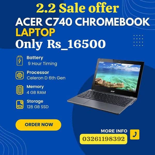 Acer c740 Chromebook laptop 4gb Ram 128gb SSD 0