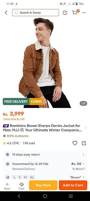 Ramblers denim brown jacket premium quality medium size. 4