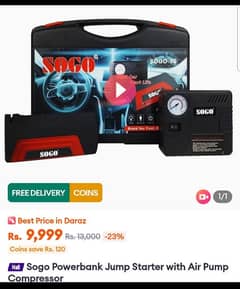 Sogo power bank jump starter with air compressor