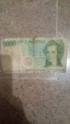 Old italian lire 5000lire for sale