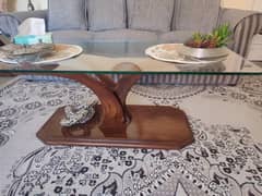 Wooden with glass top center table +2 side tables