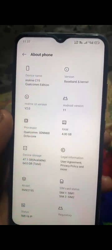 REALME C15 4gb 64gb qulcom edition 03117954177 whatapp num 2