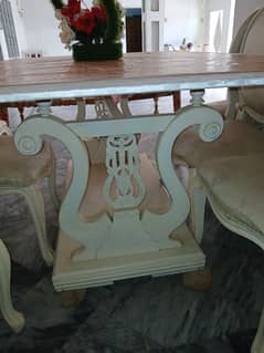 mirror dining table and 6 wood chair