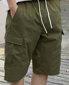 Cargo Shorts Wash & Wear Fabric Black & Beige Colour